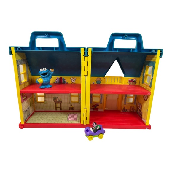 Vintage 1980's Jim Henson Sesame Street Carry Along Dollhouse 10" & 2 Figures - Picture 5 of 11